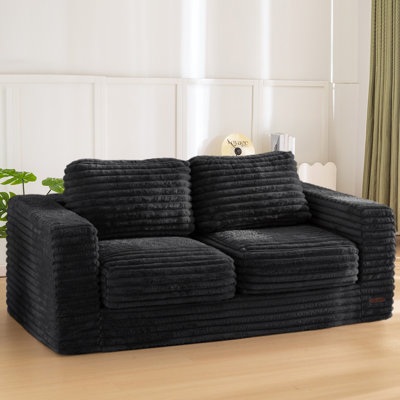 62" Compression Bean Bag Sofa Faux Fur Upholstered Loveseat Floor Sofa With Pillows