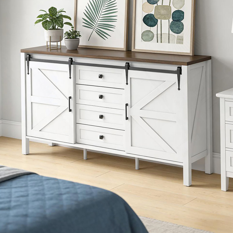 Armoire à café spacieuse, armoire à buffet avec tiroirs, Blanc