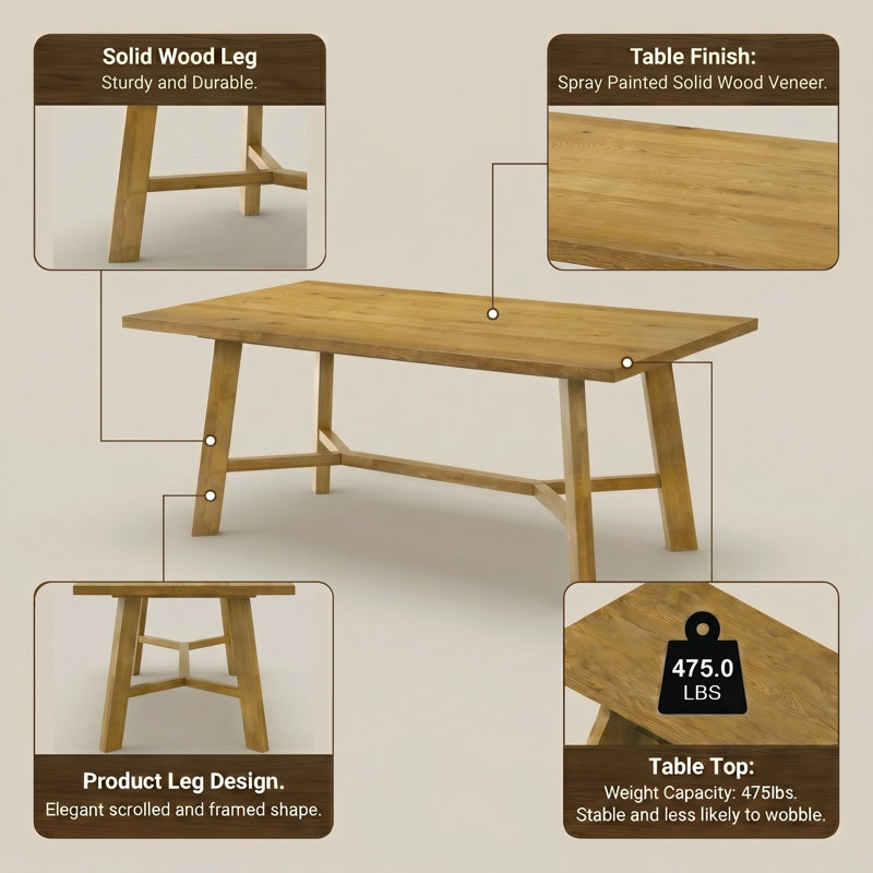 Alderon Modern 70.9" Solid Wood Rectangular Dining Table, Light Wood