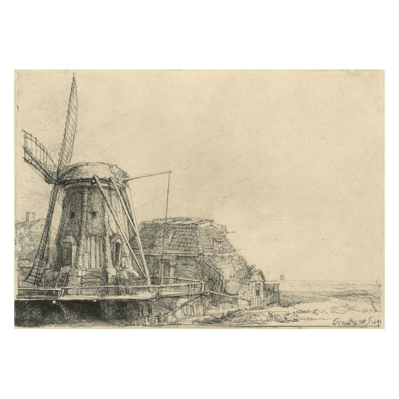 «Windmill» par Rembrandt van Rijn - Estampe numérique, H 22 po x l 28 po