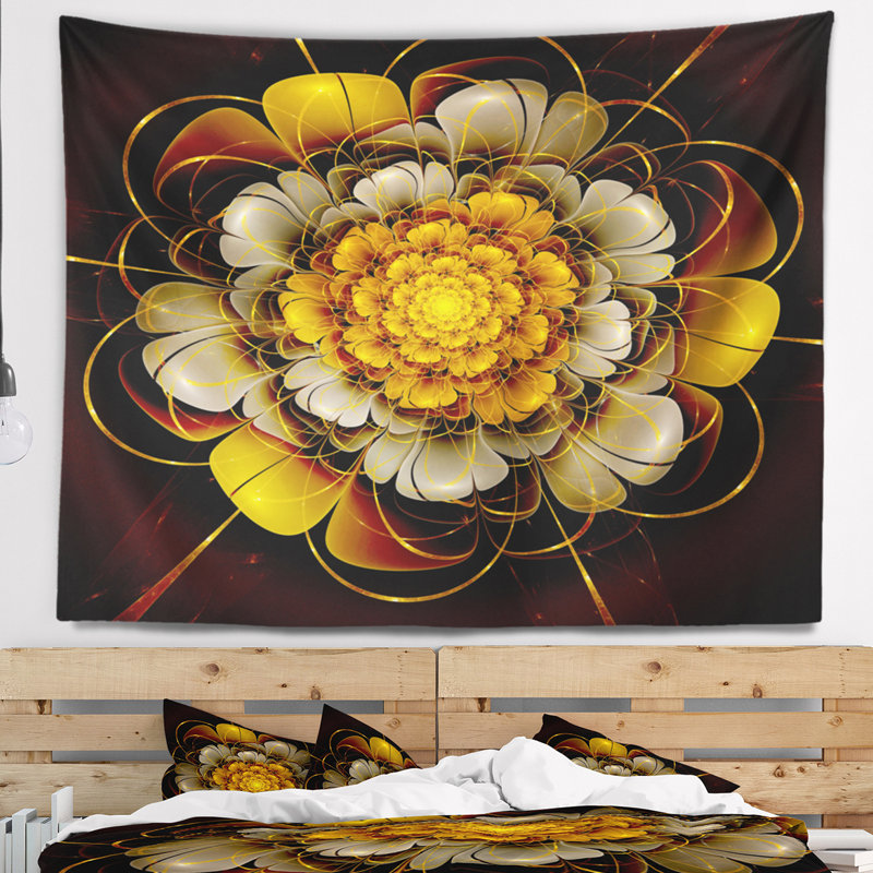 Tapisserie abstraite de fleur de fractale d'or foncé, H 78 po x l 92 po