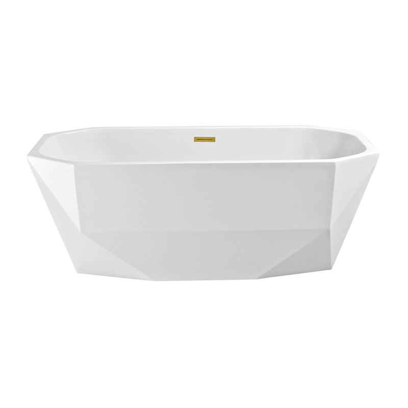 Baignoire de trempage autoportante en acrylique 67 "avec drain et plateau en bambou 67" Streamline, Or poli