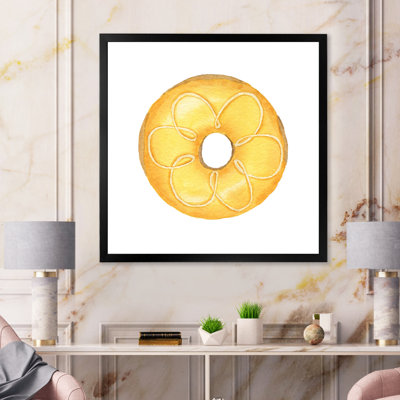 Donut jaune sur blanc - peinture sur toile