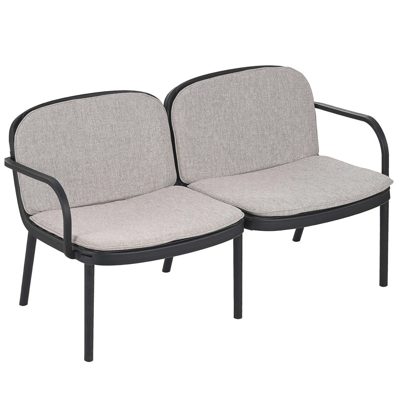 Causeuse d'extérieur en PP Luna, structure noire avec coussin beige Luna