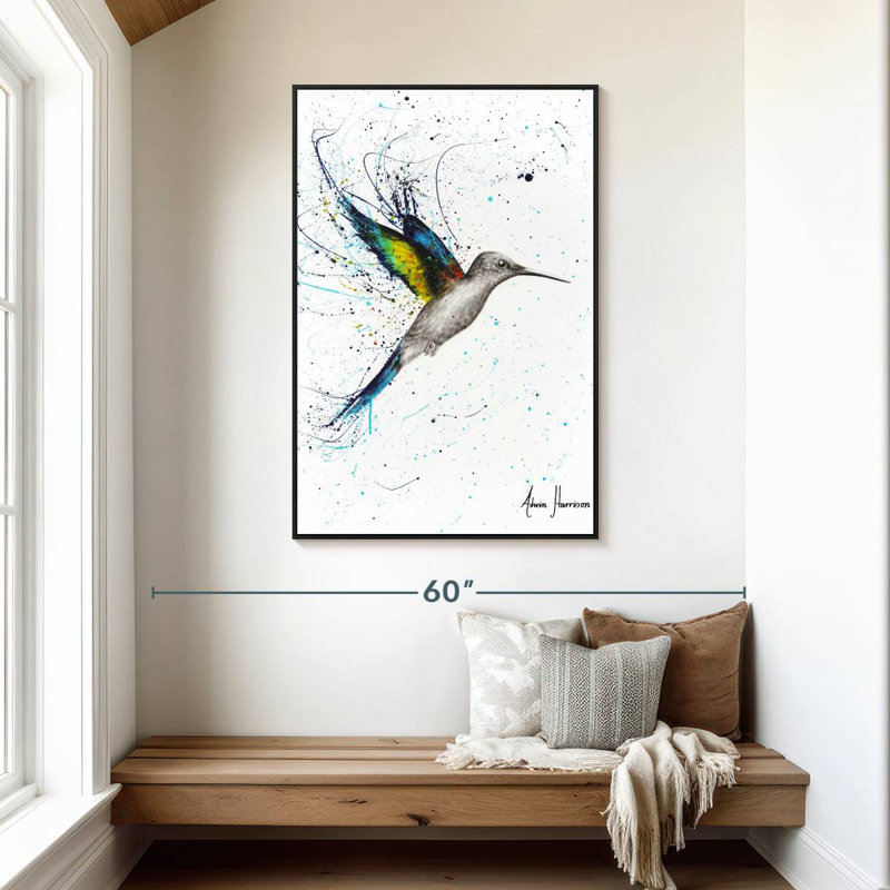 Joyeux colibri, 31 po x 46 po, Cadre flottant noir