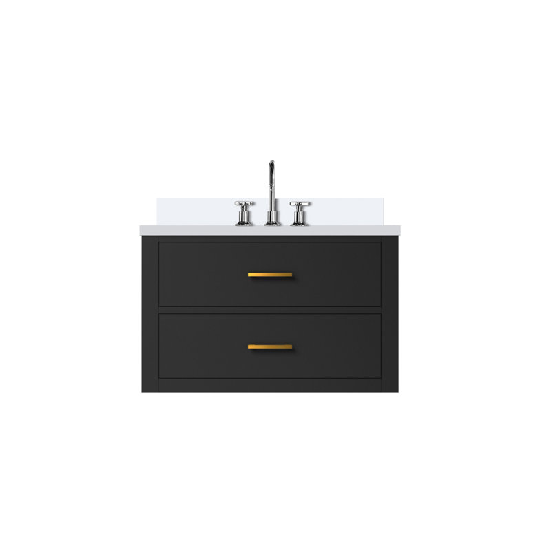 Meuble-lavabo simple noir 30 po X P 22 po D, dessus en quartz blanc et ensemble de robinet, Noir
