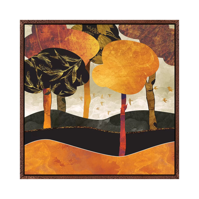 Metallic Forest - Print on Canvas, 93.98 cm H x 93.98 cm W, Classic Brown Wood Framed
