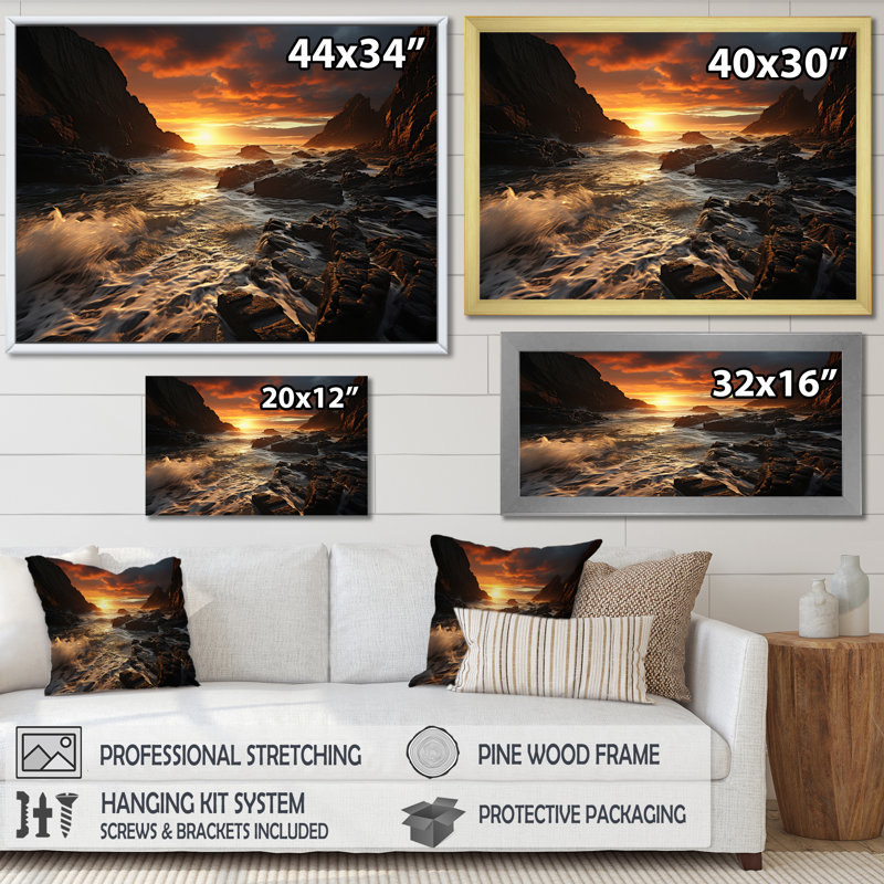 Photo de plage Golden Sands XV - Nautique et plage, impressions sur toile, H 24 po x l 32 po x P 1 po, Cadre simple blanc