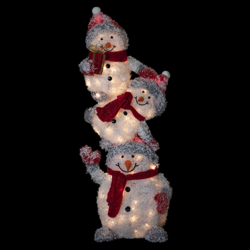 42" Lighted Stacked Snowman Family Outdoor Christmas Decoration