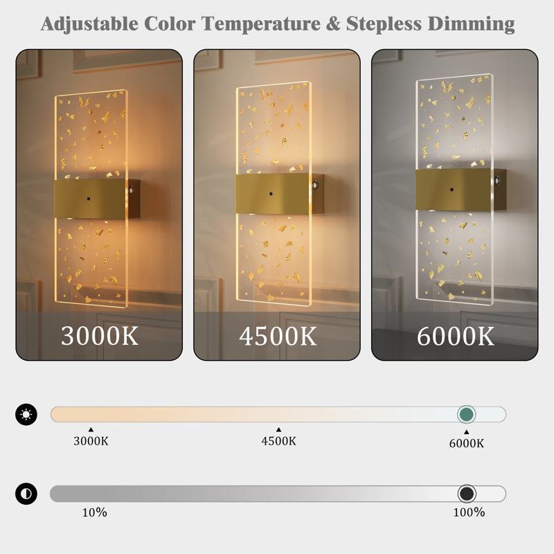 Battery Operated Modern Dimmable Wall Sconce, Gold