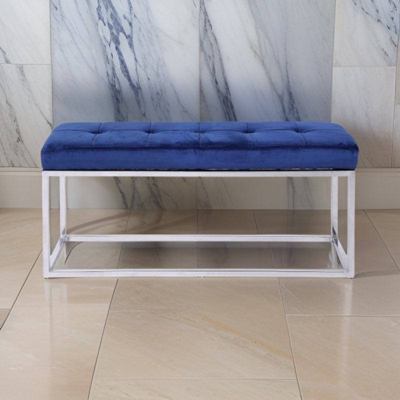 Banc rembourré en velours Chepstow, Argent, Bleu