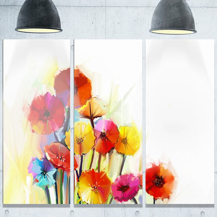 DesignArt Colorful Gerbera Flowers Watercolor On Canvas 3 Pieces Print ...
