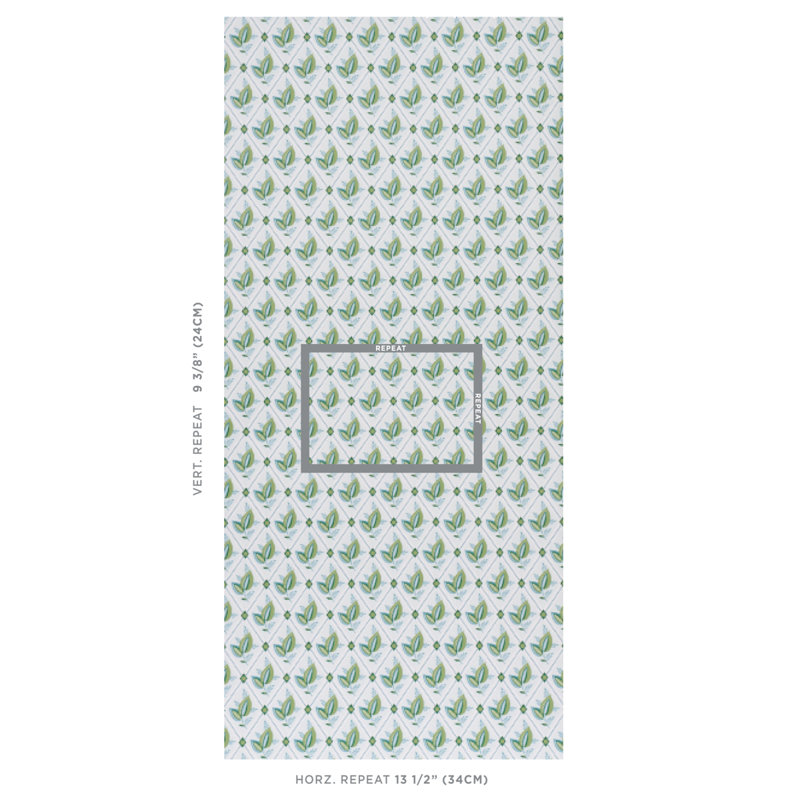 Papier peint treillis Basile, Feuille / turquoise