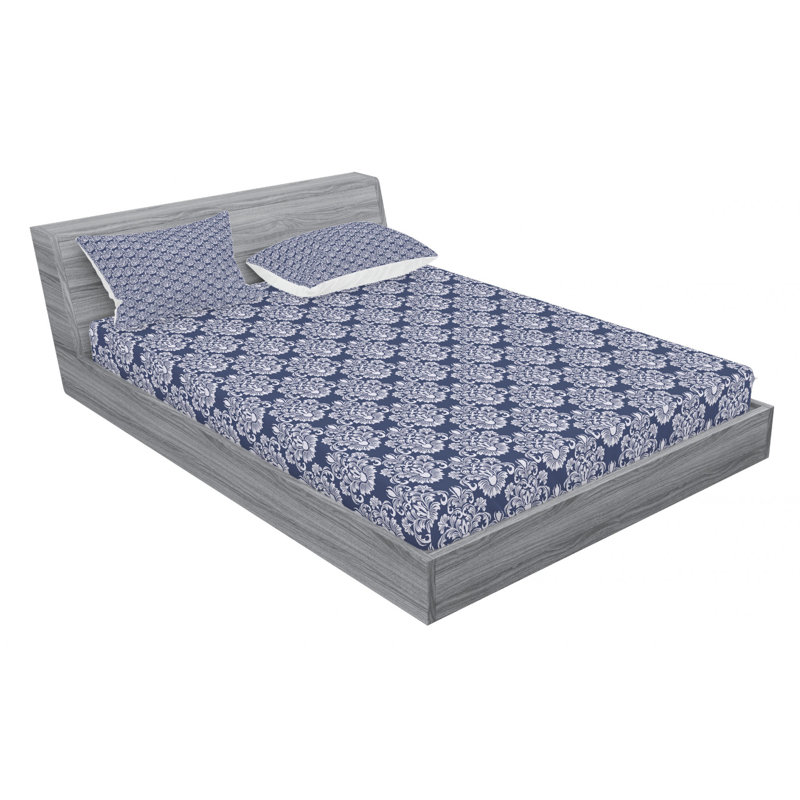 Microfiber Damask Sheet Set, Queen Sheet Set with Fitted Sheet