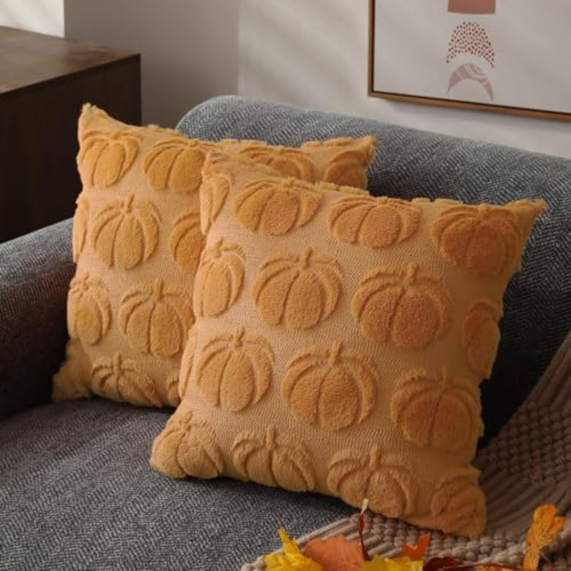 Couvre-oreiller d'automne 18 x 18 2 pièces orange clair citrouille décorations d'automne