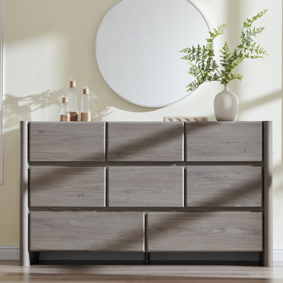 Bolanos Modern 8 Drawers Dresser for Bedroom, 55" Wide Dresser w/Large Storage, Wood Handleless Chests of Drawers w/Rounded Corner for Bedroom
