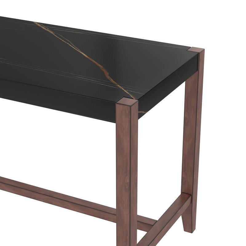Ensemble de salle à manger 5 pièces à hauteur de comptoir avec table en faux marbre et 4 chaises rembourrées, Noir, Beige