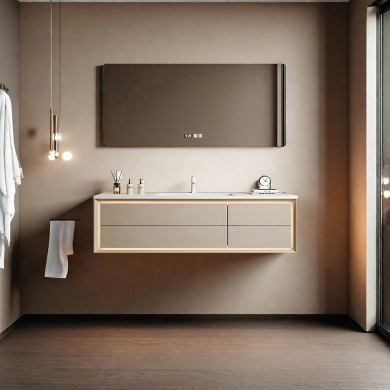 Armoire de salle de bain simple et moderne de style crème, Beige, H 19,68 po x l 70,86 po x P 21,65 po