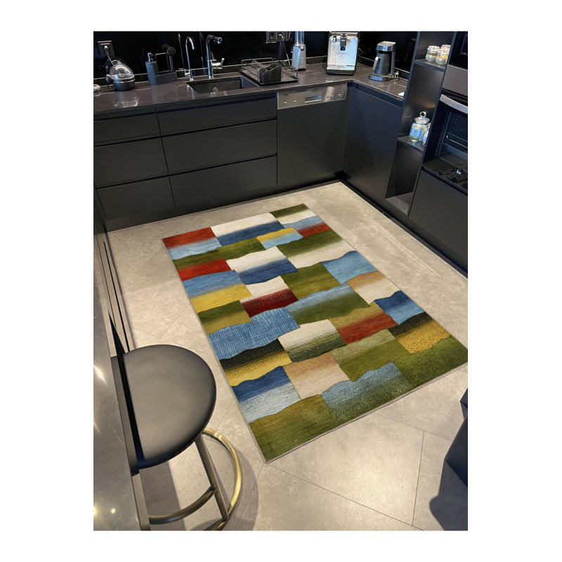Green Themed Multicolor Geometric Rectangular Patterned Modern Decorative Rug, Runner 2'6" x 9'10" Rug Pad Included