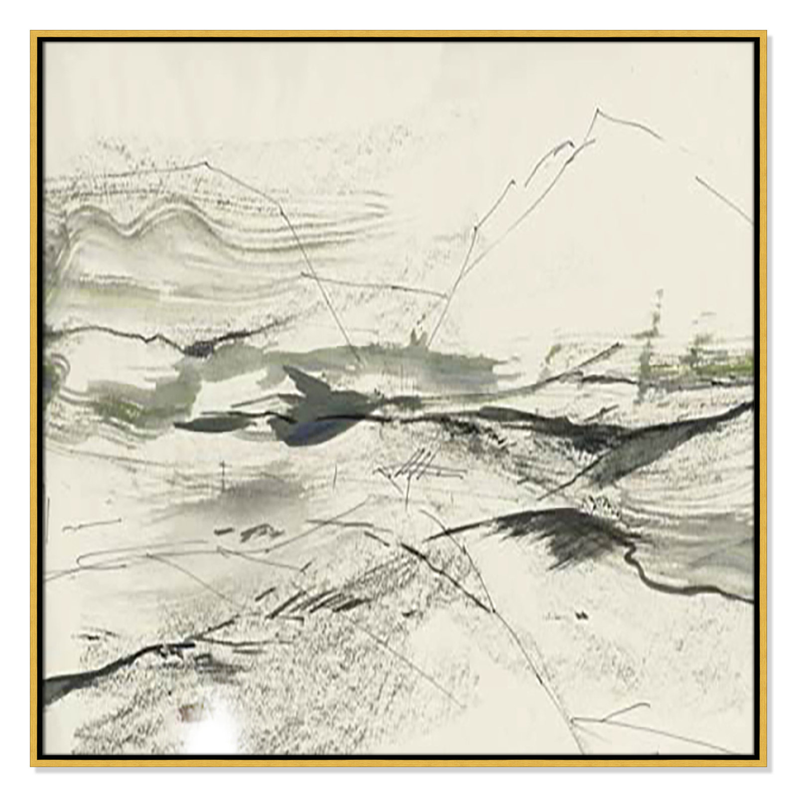 Green Sketches Print, 37.5" H x 37.5" W x 2" D, Gold Floater Framed