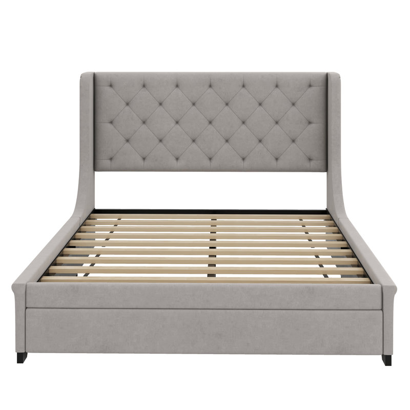 Isiac Upholstered Wingback Bed, Gray