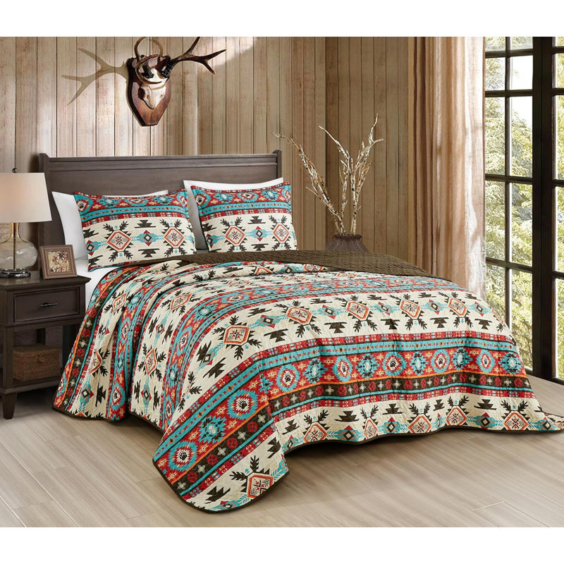 Sanse Southwestern Geometric Microfiber Quilt Set, Twin Quilt + 1 Standard Sham