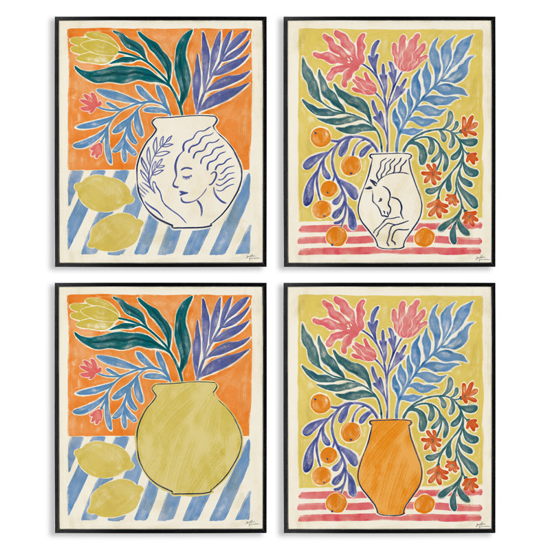 «Chypre Fruits & Botanicals», ensemble de 4 giclées encadrées, design par Janelle Penner, H 14 po x l 44 po, Noir