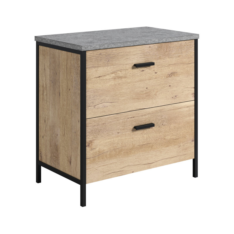 Classeur latéral brun, 2 tiroirs avec extension complète, serrure, convient aux dossiers de style industriel, système, petits espaces compacts