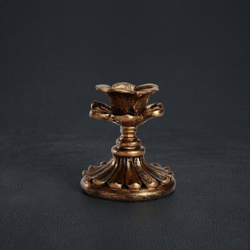 Traditional Vintage Gold Resin Taper Candle Holder, 1-Light Retro Pillar Candlestick for Dining Table & Mantel Decor