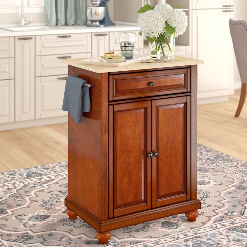 Hedon Solid Wood Top Kitchen Cart, Classic Cherry