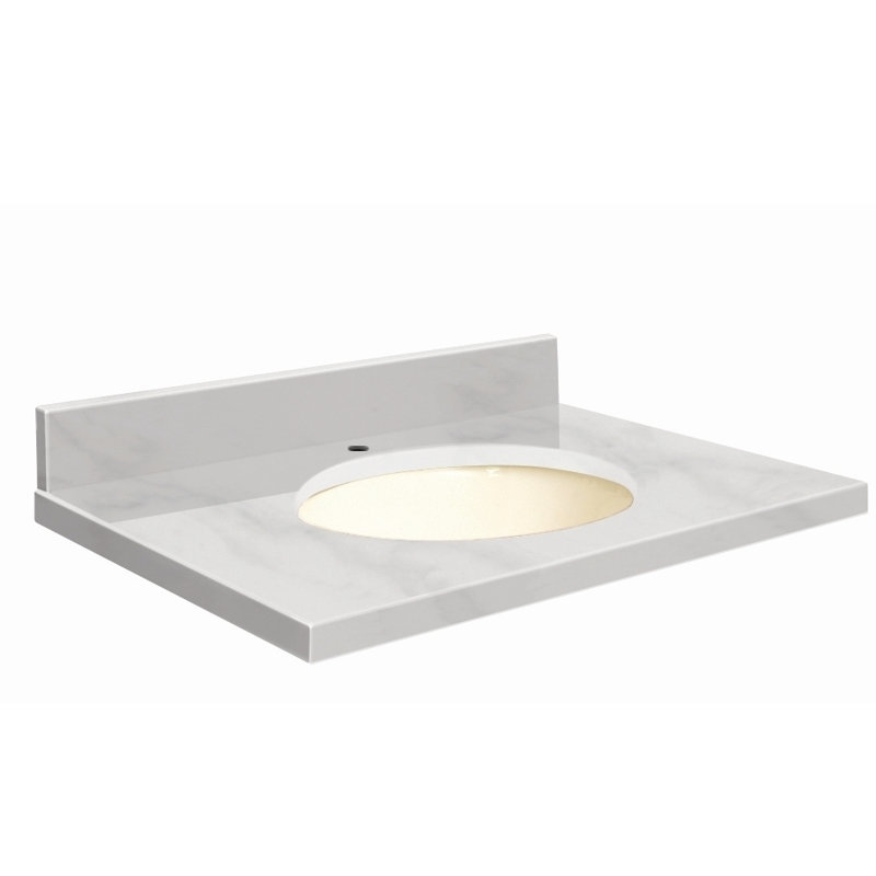 Dessus de salle de bain simple 37 po meuble-lavabo, Biscuit, Marbre de Carrare blanc, Simple