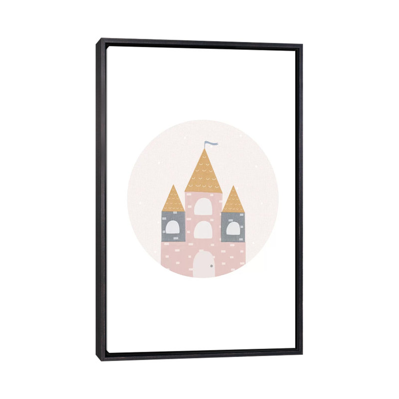 Décoration murale pour enfants, cercle, château, Toile encadrée noir délavé, H 26 po x l 18 po x 1,5 po
