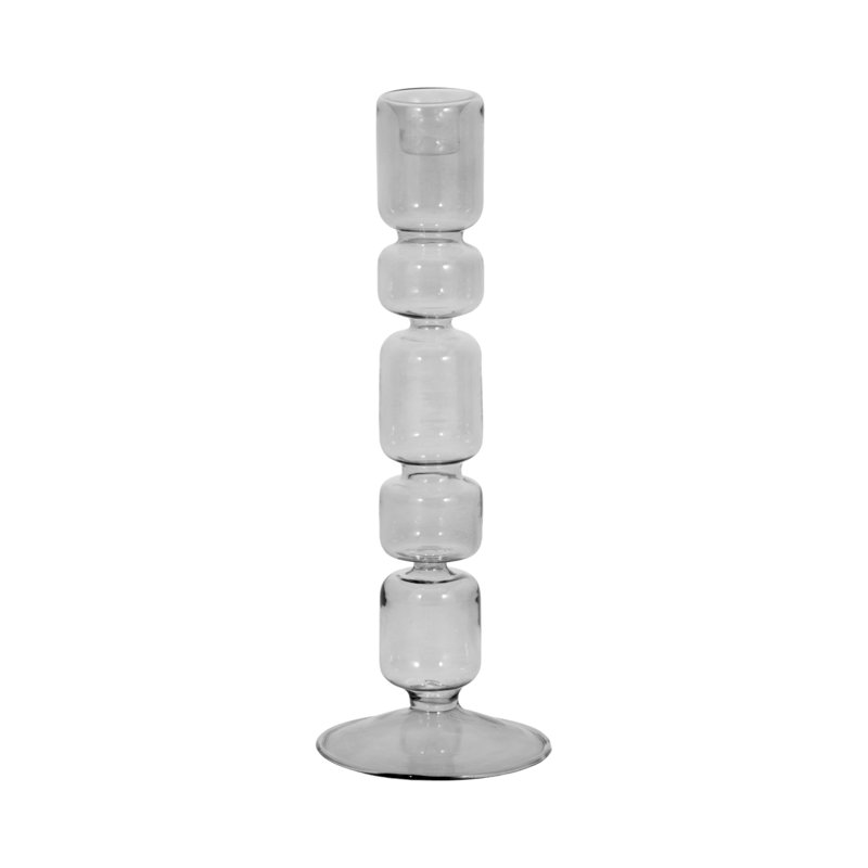 Glass Taper Candle Holder Modern Decorative Stacked Round Design Single Glass Candlestick for Mantel Table Centerpiece Minimalist Accent Home Decor Contemporary Sculptural Candle Holder.
