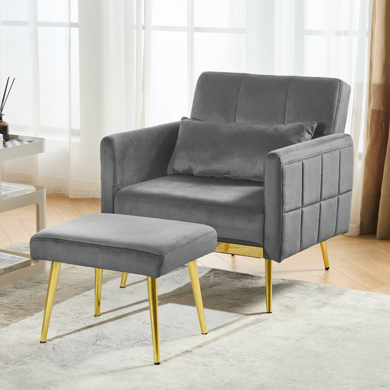 Chaise d'appoint avec repose-pieds, Velours gris