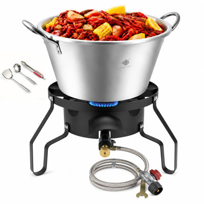 Ensemble de cuisson ARC Outdoor Carnitas, Cazo en acier inoxydable de 41 pintes avec brûleur à propane de 100 000 BTU, marmite mexicaine pour carnitas, chicharrones, tacos, fritures et repas en plein air.