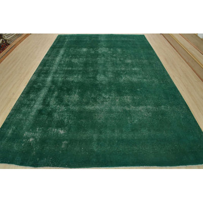 Vintage Overdyed Rug 9’9” X 12’7” Green Wool Hand-Knotted Oriental Carpet