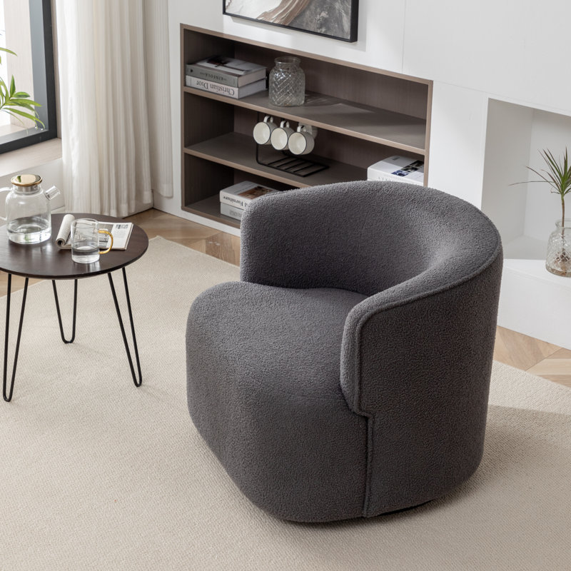 Fauteuil demi-tonneau pivotant en polyester 27 po Janeesha, Boucle gris