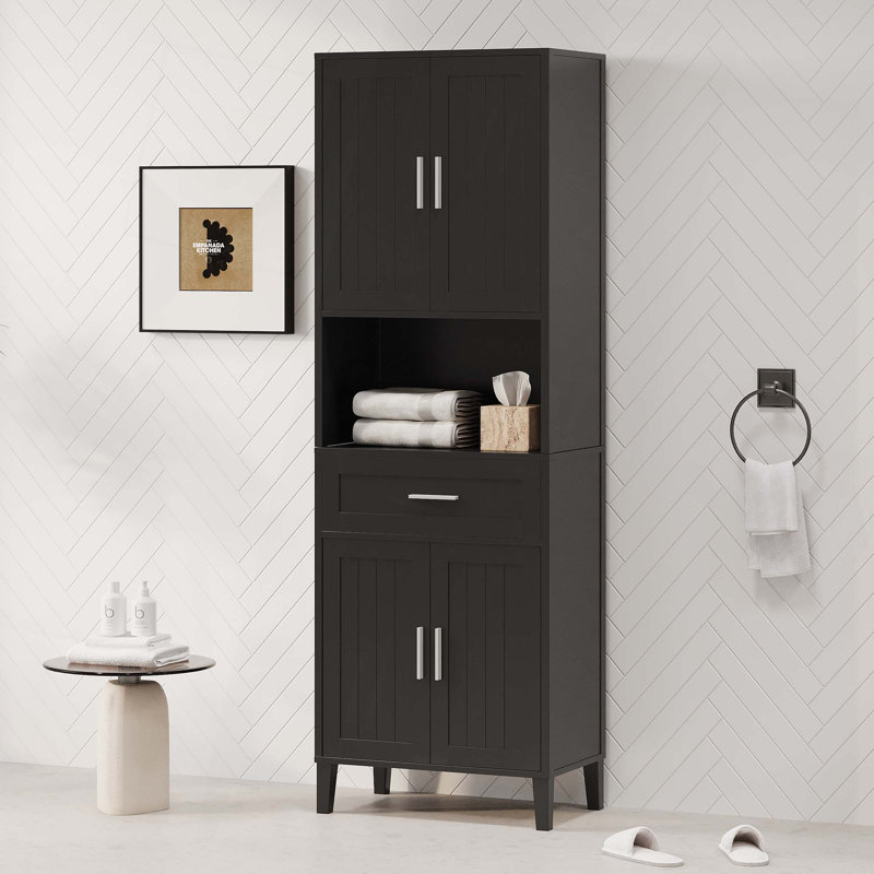 70.9" High Freestanding Tall Bathroom Cabinet With A Drawer, 2 Cabinets, 4 Soft-Close Doors, 2 Adjustable Shelves, Open Storage, For Bathroom, Living Room, Laundry Room