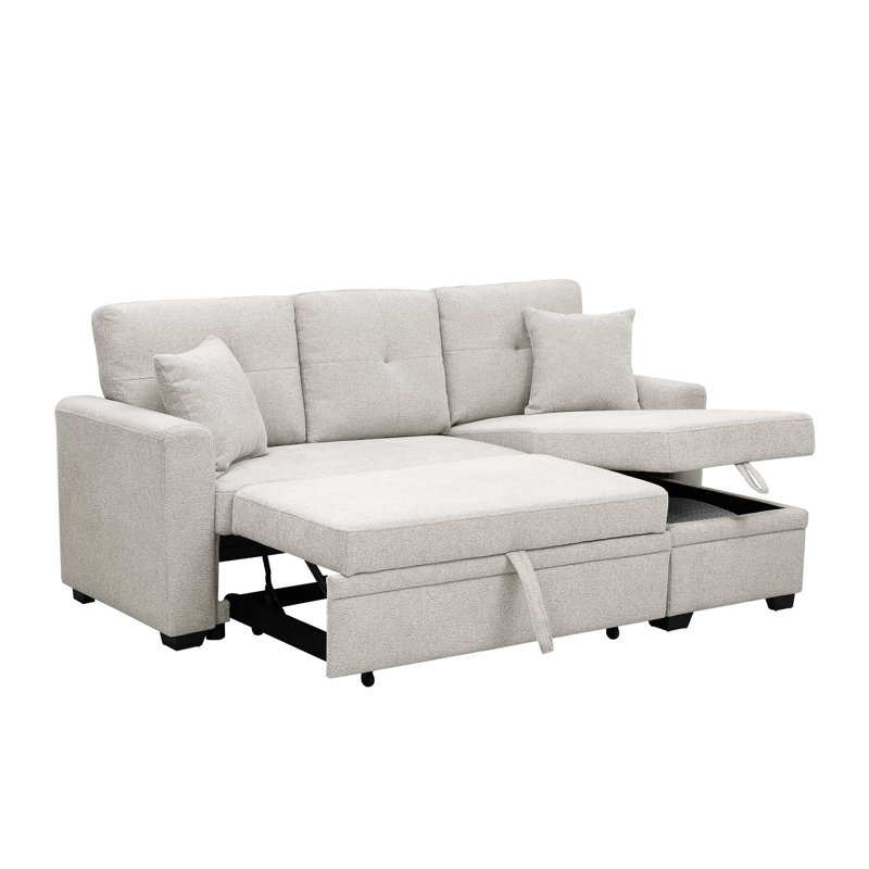 Canapé modulaire en mélange de lin avec lit escamotable et rangement pour chaise longue, Beige Linen Blend
