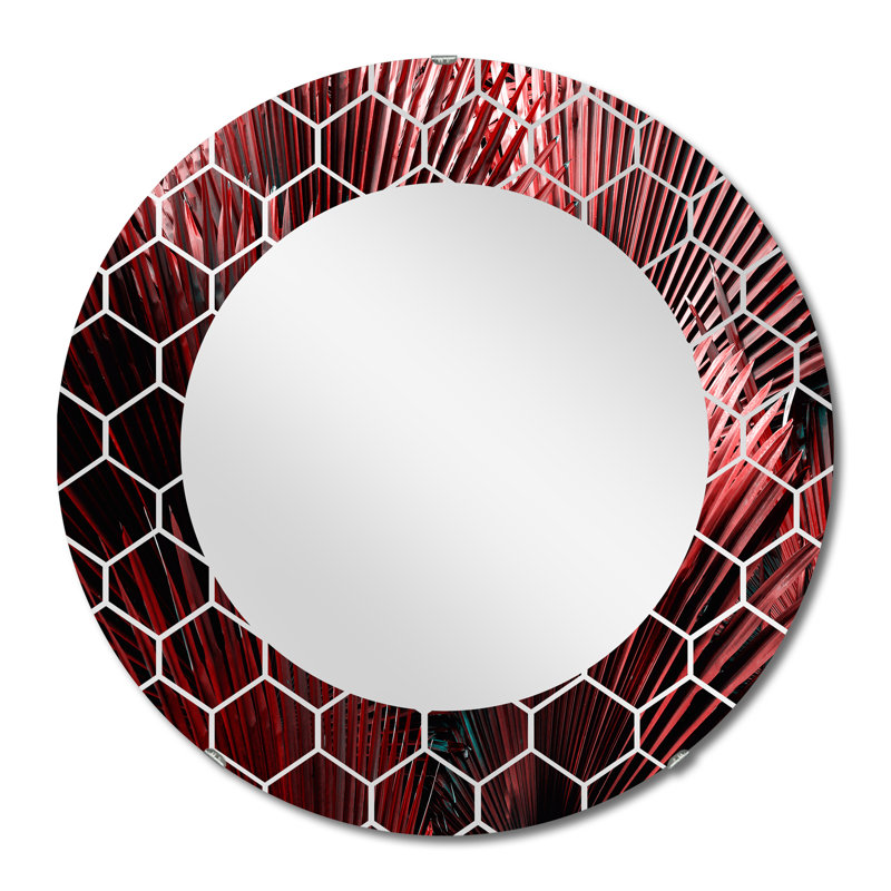 Warn Red Tropical Leaves - Miroir mural moderne, 24 po x 24 po