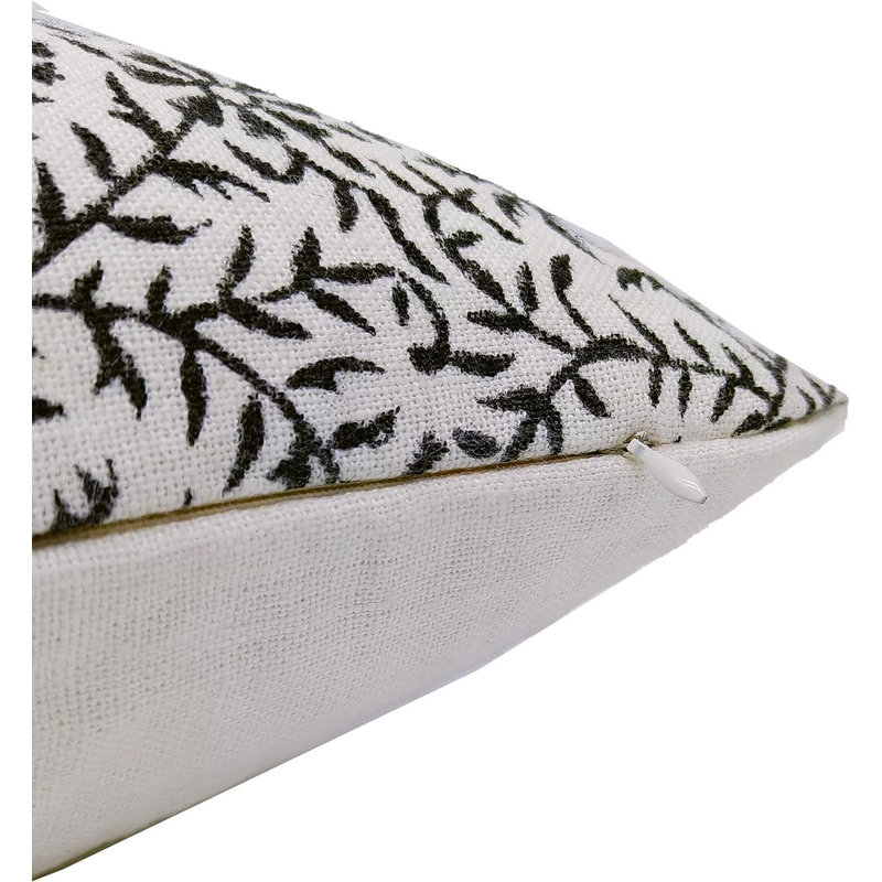 Linen Pillow Cover, Rectangular, 14" x 36", Gray/White Floral 1