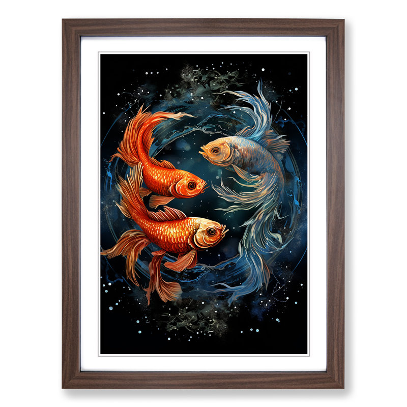 Pices Fish Informel - Single Picture Frame Print on Wood, Walnut, 64cm H x 46cm W x 2cm D