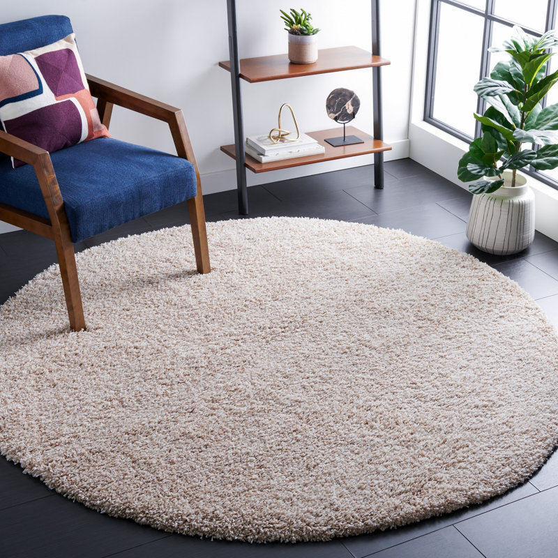 Tapis performance à poil long de couleur unie Vandoren, Rond 3 pi, Beige