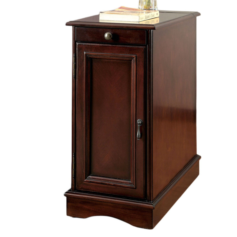 Porte-gobelet escamotable transitionnel pour table d'appoint avec prise USB intégrée, Cerisier
