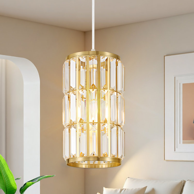 Luminaire suspendu simple en cristal Katey, Doré