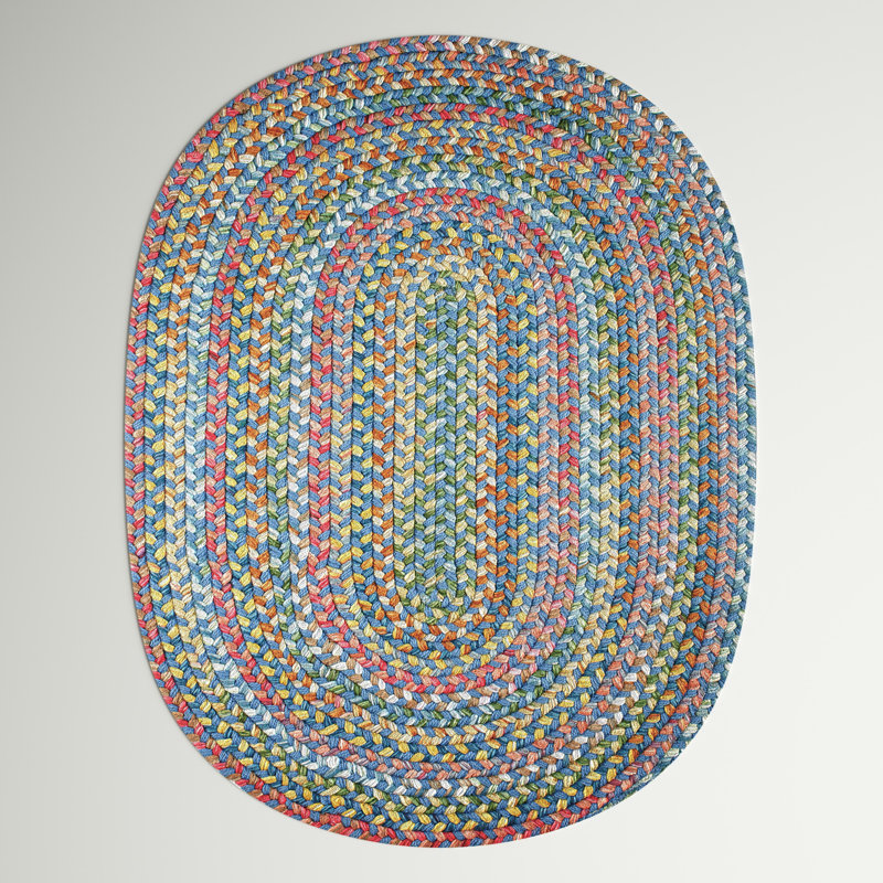 Orval Geometric Handmade Braided Area Rug, Oval 2' x 4', Blue 
