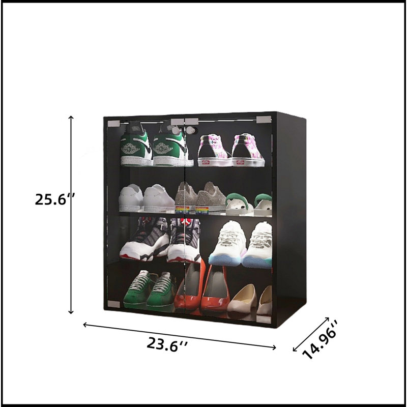 12Pairs_4 Layers Shoe Cabinet With Glass Door And Glass Layer Shoes Display Cabinet With LED Light Bluetooth Control