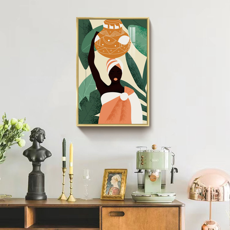 «Black Woman Hold Terracotta», cadre photo, impression sur toile, H 16 po x l 12 po x P 1,3 po, Encadrement doré