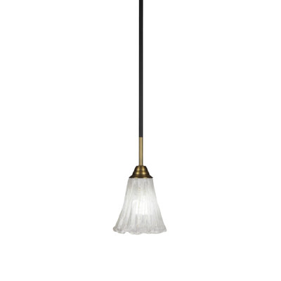 Ahern Stem Hung Pendant Shown In Matte Black & Brass Finish With 5.5" Fluted Italian Ice Glass