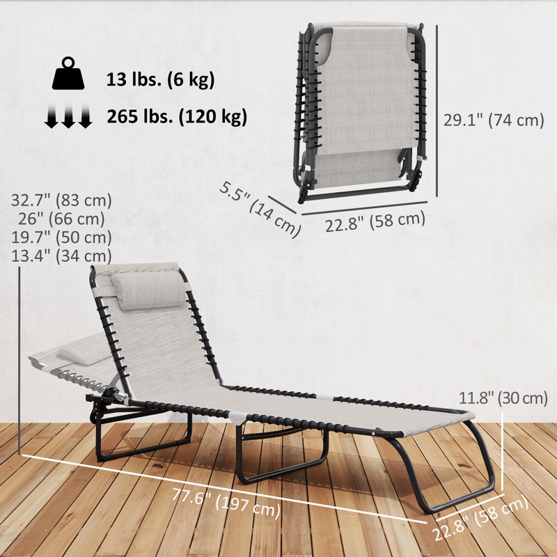 Sherlyn 4-Level Adjustable Folding Beach Bed Reclining Lounger Cot Lightweight Portable Camping Hiking Backyard Outdoor Recliner Seat